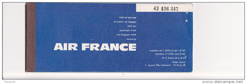 Billet D'Avion - AIR FRANCE - Paris , Zurich, Franfort, Cape Town, Port-Elisabeth, Durban, Johannesboug En 1968 - Mundo