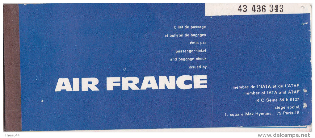 Billet D´Avion - AIR FRANCE - Paris , Zurich, Franfort, Cape Town, Port-Elisabeth, Durban, Johannesboug En 1968 - World