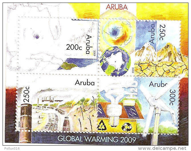 Aruba 2009 Global Warming Pollution Chimney H2O Lightbulb S/S MNH - Curaçao, Nederlandse Antillen, Aruba