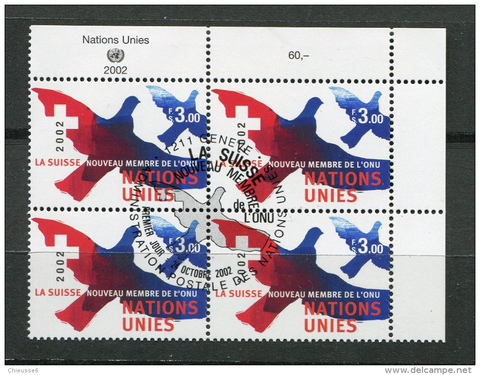 Nations Unis -  Suisse - N° 470 Ob - Bloc De 4 - Colombe De La Paix - Andere & Zonder Classificatie