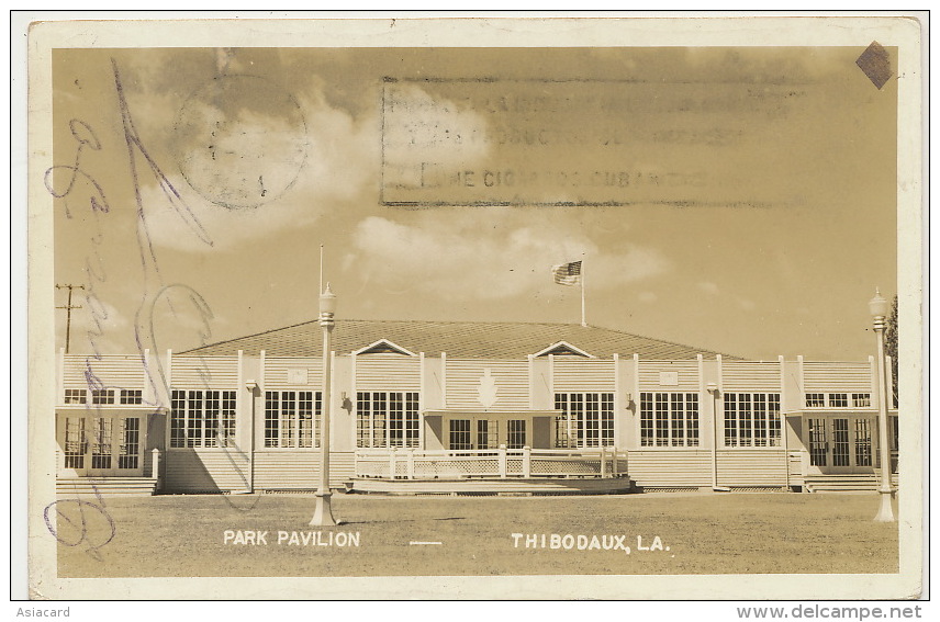 Thibodaux Louisiane Park Pavilion Real Photo Passed By US Censor 1944 To Santa Clara Cuba - Autres & Non Classés