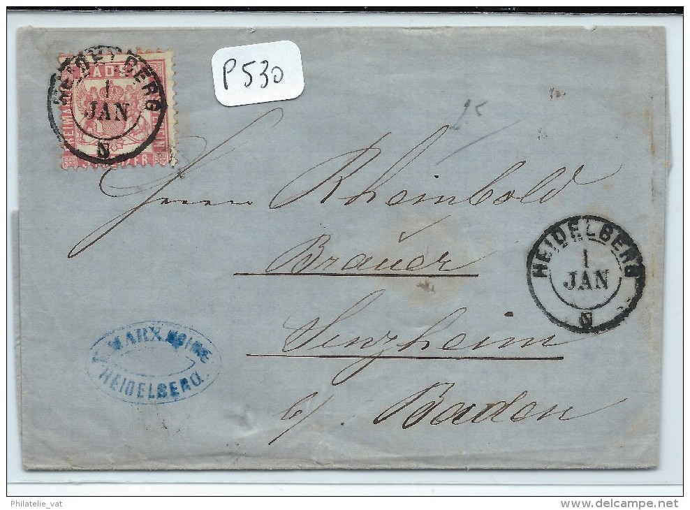 ALLEMAGNE BADE    LETTRE DE HEIDELBERG POUR BADEN  1 JANVIER  1867 - Covers & Documents