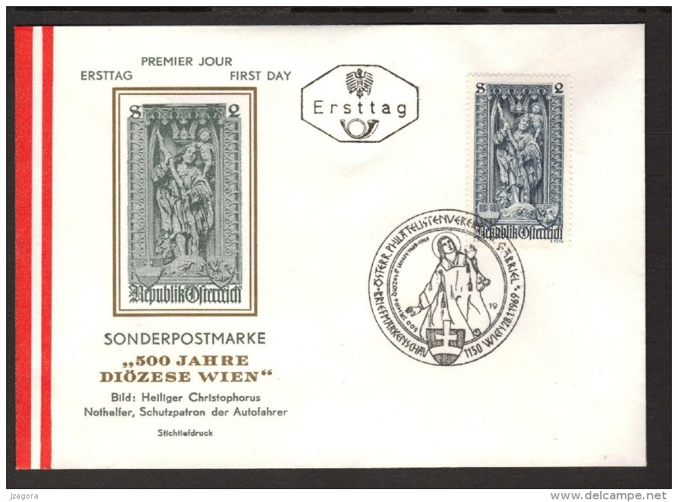 KUNST ART SCULPTURE Saint Christofer RELIGION HOLY MEN ST.CHRISTOFER AUSTRIA  ÖSTERREICH 1969 FDC - Theologians