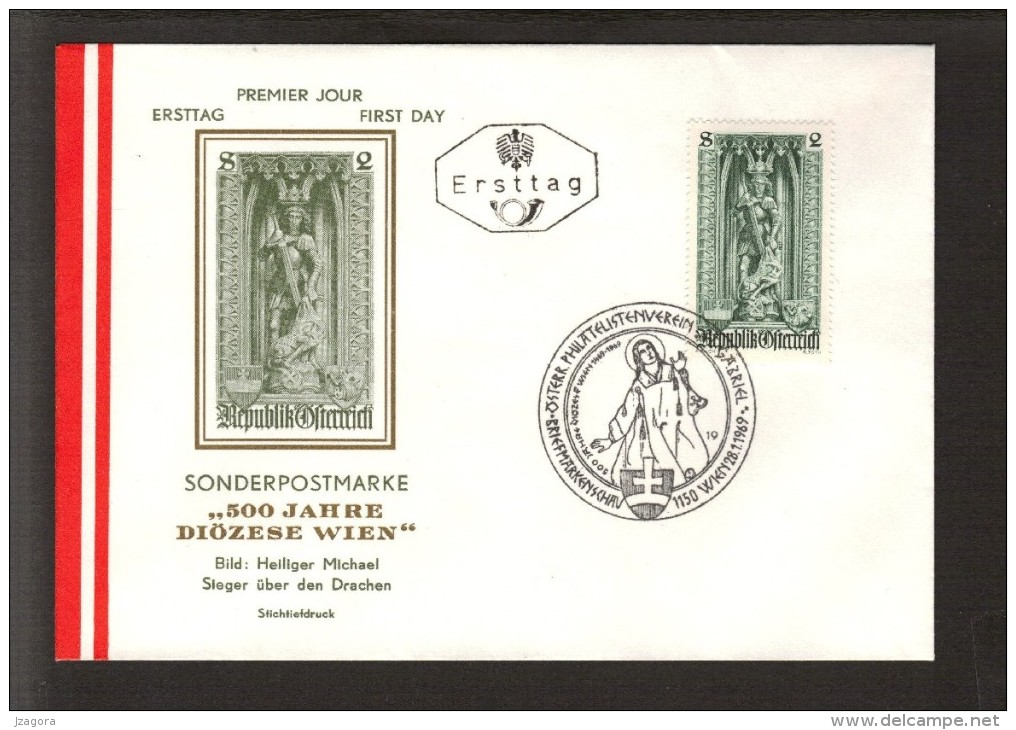 KUNST  ART SCULPTURE Saint Michael RELIGION HOLY MEN ST.MICHAEL AUSTRIA  ÖSTERREICH 1969 FDC - Theologians