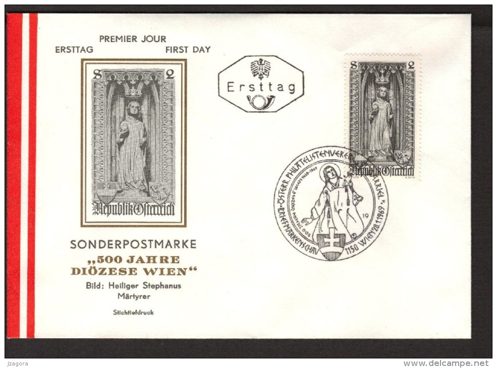 ART KUNST SCULPTURE Saint Stephen RELIGION HOLY MEN ST.STEPHANUS AUSTRIA  ÖSTERREICH 1969 FDC - Theologians