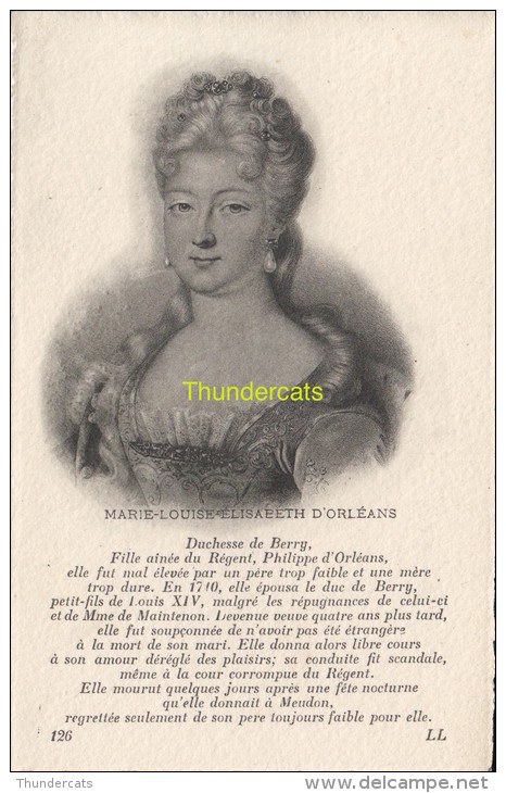 CPA COLLECTION DE PORTRAITS HISTORIQUES CELEBRES ** MARIE LOUISE ELISABETH D'ORLEANS - Personnages Historiques