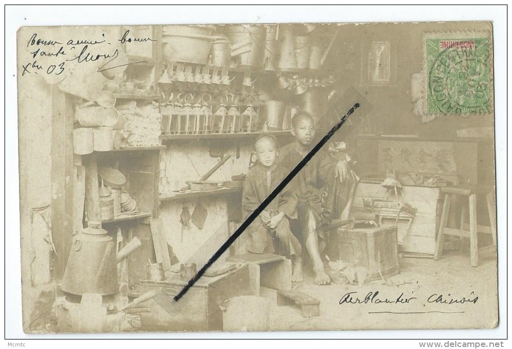 Carte Photo - Ferbantier Fer Blanc - Chinois Interieur De Magasin - Chine