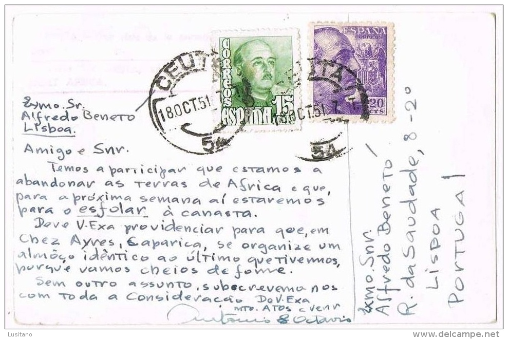 Ceuta - Vista De La Hermosa Ciudad Española De Africa  - Sellos Stamp Timbres 1951 - España ( 2 Scans ) - Ceuta