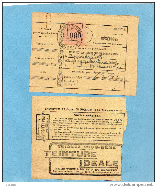 MARCOPHILIE- 4 RECEPISSES Années 1942+1929 Avec Publicité - Autres & Non Classés