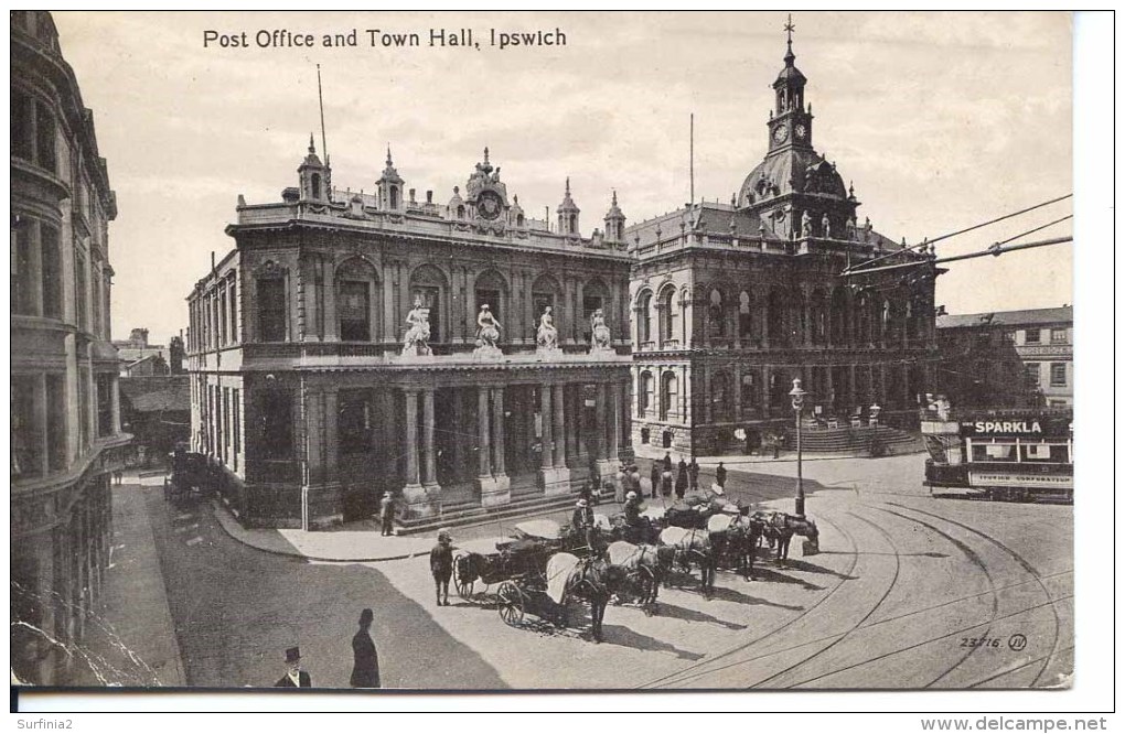 SUFFOLK - IPSWICH - POST OFFICE AND TOWN HALL Suf287 - Ipswich