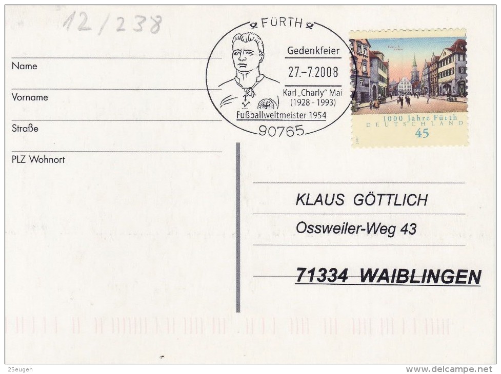 GERMANY 2008 WORLD  CUP  SWITZERLAND 1954  POSTMARK - 1954 – Switzerland