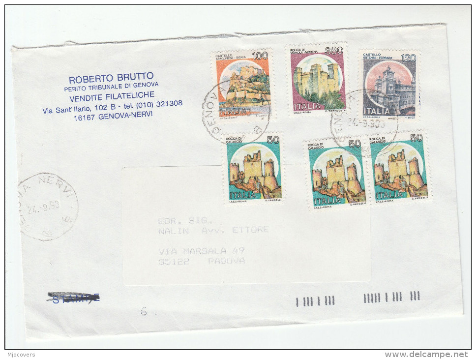 1993 Genova Nervi ITALY COVER CASTLE Stamps 380l 120l 100l 3x50l - 1991-00: Marcophilia