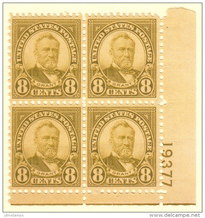 USA SC #640 MNH PB4  1927 8c Grant  #19377, CV $20.00 - Plattennummern