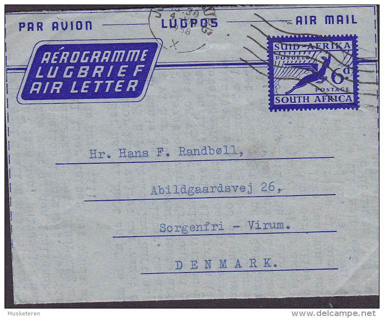 South Africa Postal Stationery Ganzsache Entier Air Letter Aerogramme JOHANNESBURG 1958 To SORGENFRI - Virum Denmark - Poste Aérienne