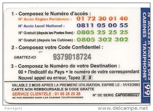 CARTE-PREPAYEE-7.5€-TAXIPHONE-AFRIQUE-PAYSAGE DESERT--31/12/2003- GRATTE-TB E-LUXE - Autres & Non Classés