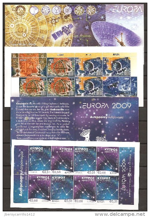 EUROPA 2009- TEMA ANUAL “ASTRONOMIA" - COLECCIÓN  DE LOS 17 CARNETS  OFICIALES  EMITIDOS POR 15 PAISES - Collections