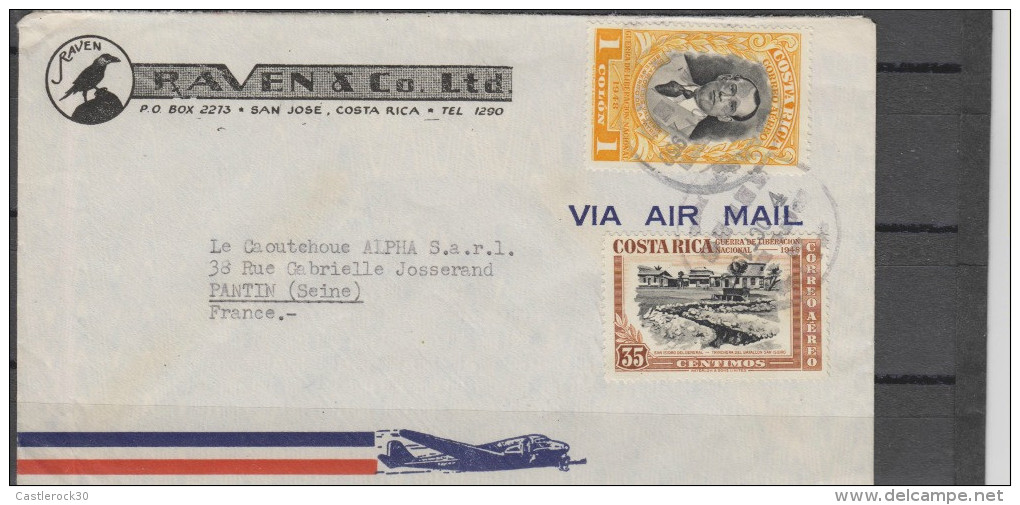 O) 1951 COSTA RICA, MEDICAL SURGEON, MARTYR, COVER TO FRANCE, XF - Costa Rica