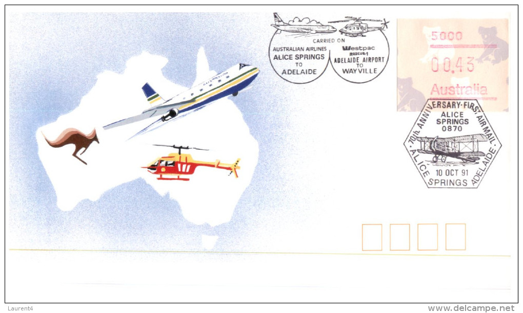 (3380 Australia Special Postmark Cover - 1991 - Alice Springs To Adelaide By Air - Marcophilie