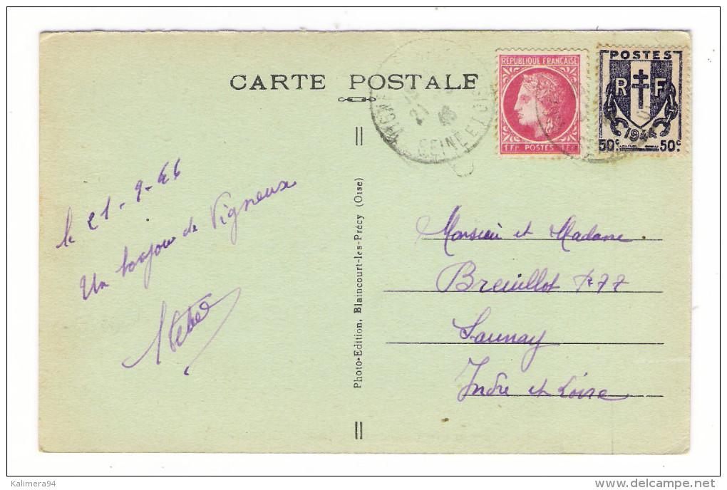 ESSONNE  /  VIGNEUX-sur-SEINE  /  LE  LAC  ( Camion Petit Plan ) /  Beaux Timbres De La Libération  ( A Voyagé En 1946 ) - Vigneux Sur Seine
