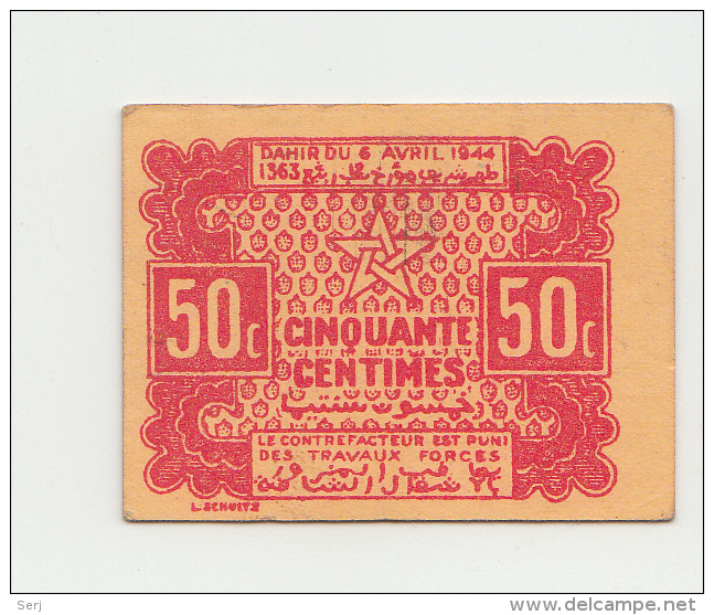 MOROCCO 50 CENTIMES 1944 AUNC- P 41 - Maroc