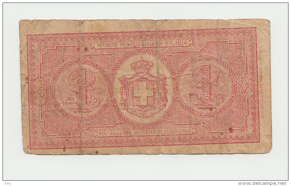 Italy 1 Lira 1914 AVF Banknote Pick 36a  36 A - Regno D'Italia – 1 Lira