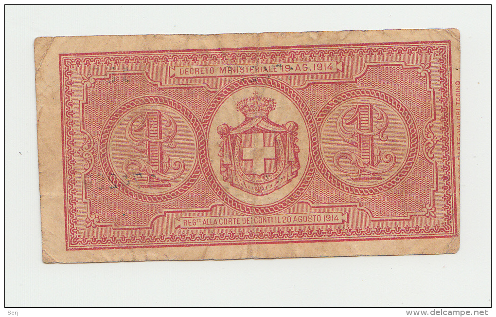 Italy 1 Lira 1914 VF Banknote Pick 36a  36 A - Regno D'Italia – 1 Lire