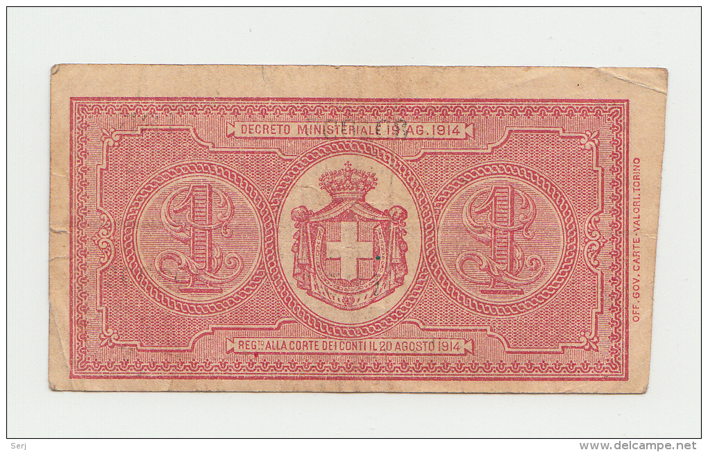 Italy 1 Lira 1914 AVF+ Banknote Pick 36b  36 B - Regno D'Italia – 1 Lira