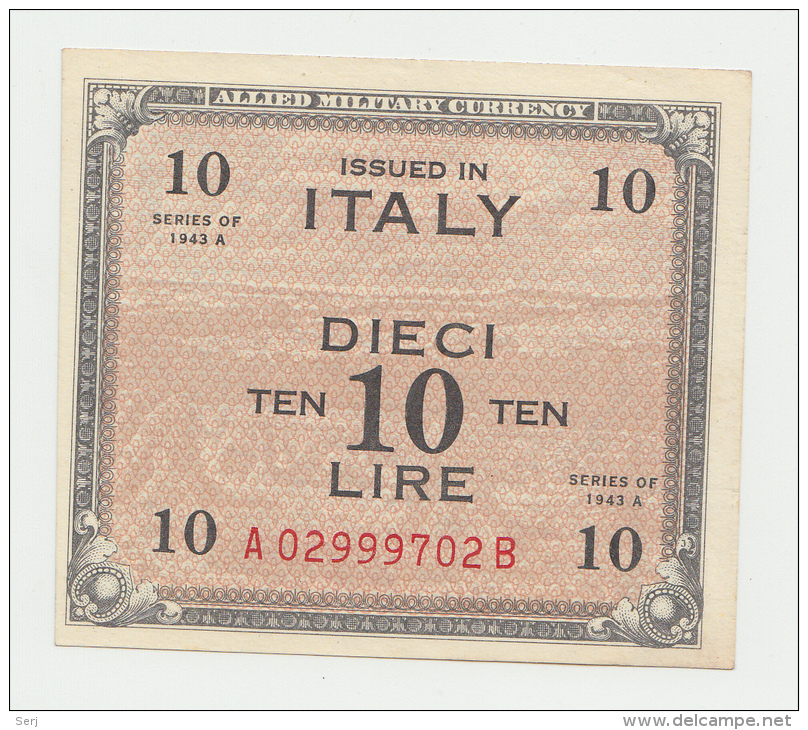 Italy 10 Lire 1943 XF++ AUNC P M19b M19 B - Ocupación Aliados Segunda Guerra Mundial