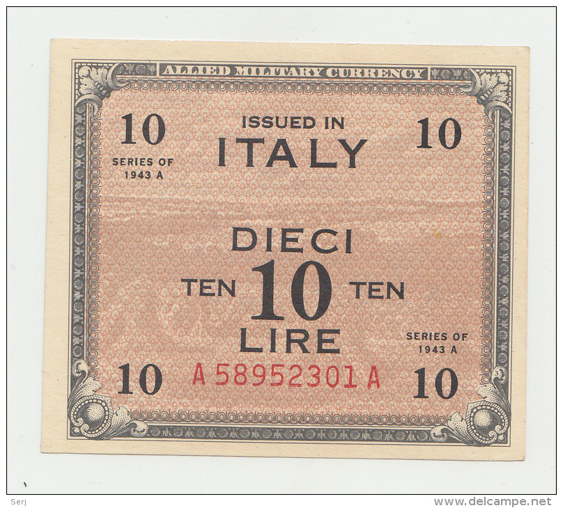 Italy 10 Lire 1943 AUNC P M19a M19 A - Allied Occupation WWII