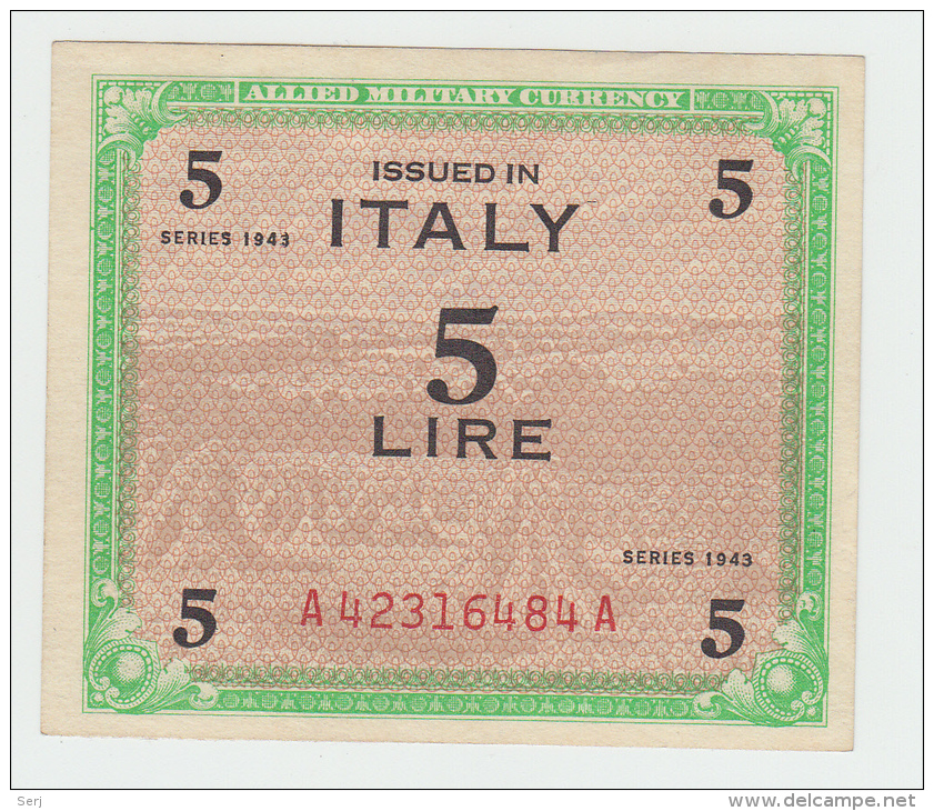 ITALY 5 LIRE 1943 XF++ ALLIED MILITARY PAYMENT WORLD WAR II PICK M12 - Allied Occupation WWII