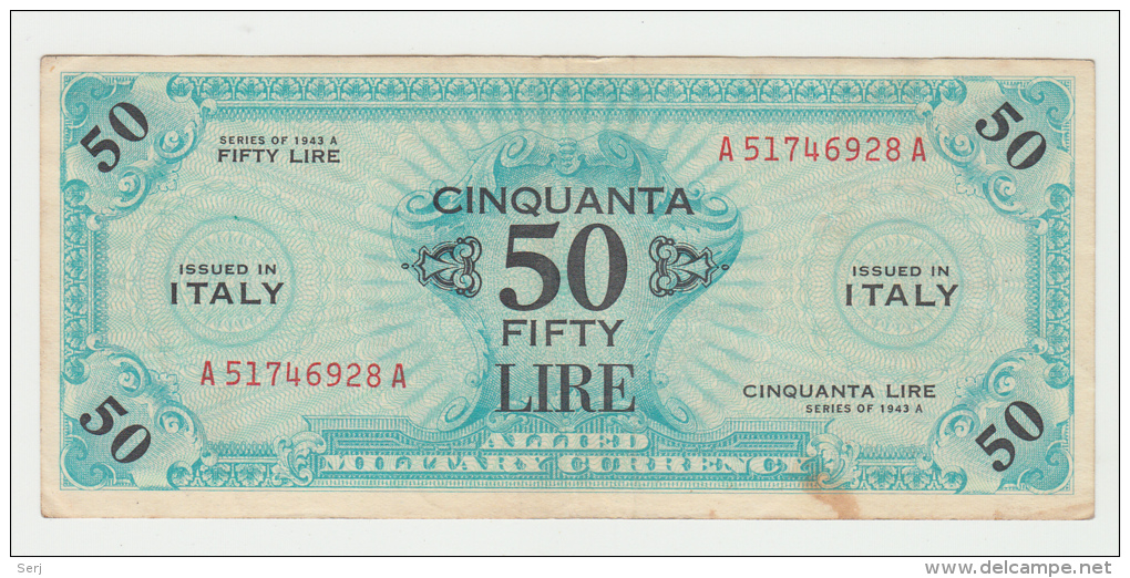 Italy 50 Lire 1943A VF+ CRISP Banknote P M20a M20 A AMC - 2. WK - Alliierte Besatzung
