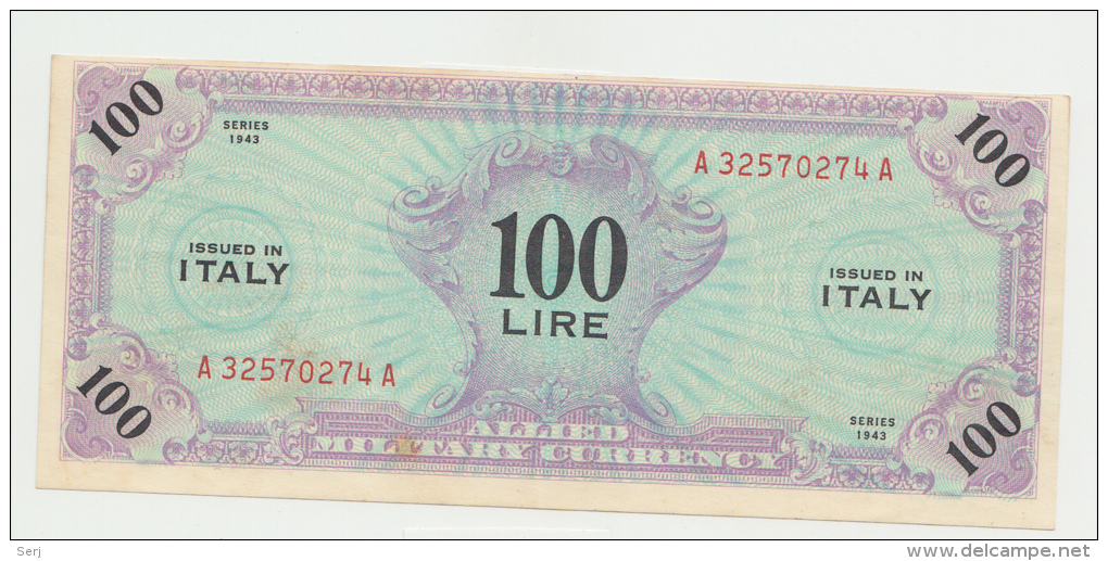 Italy 100 Lire 1943 AXF CRISP Banknote P M15 AMC - Occupation Alliés Seconde Guerre Mondiale