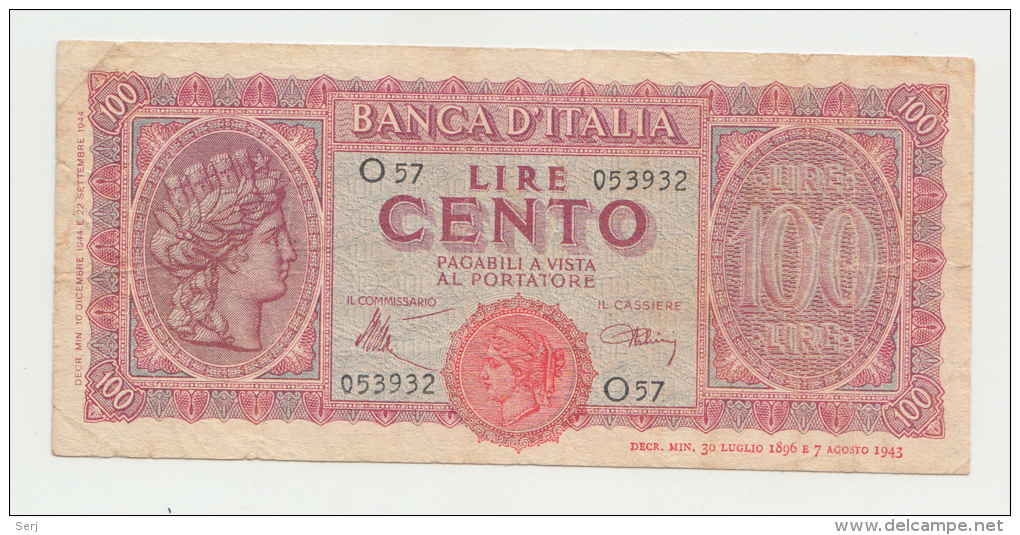 Italy 100 Lire 1944 "F+" P 75a 75 A - 100 Lire