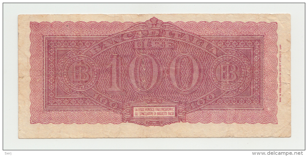 Italy 100 Lire 1944 "F+" P 75a 75 A - 100 Liras