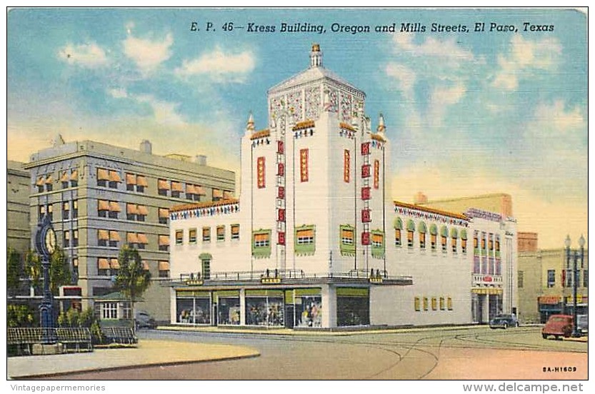 228199-Texas, El Paso, Kress Building, Art Deco Architecture, Linen Postcard, Curteich No 8A-H1609 - El Paso