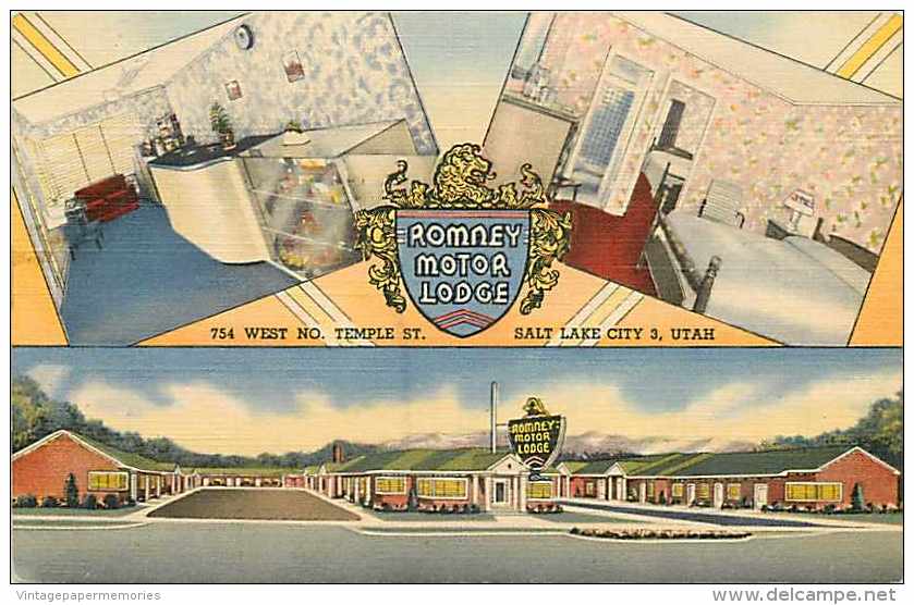 228207-Utah, Salt Lake City, Romney Motor Lodge, Linen Postcard, Curteich No 7B-H1759 - Salt Lake City