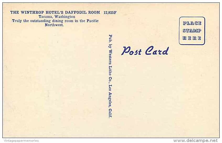 228227-Washington, Tacoma, Winthrop Hotel, Daffodil Room, Linen Postcard, Western Litho Co No 12,825F - Tacoma