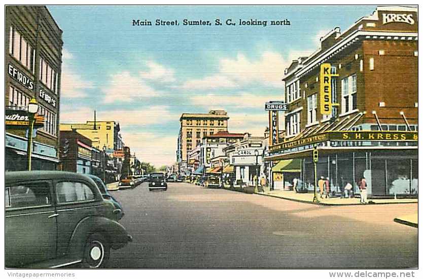 228241-South Carolina, Sumter, Main Street, Kress, Linen Postcard, Florence News No 78321 - Richmond