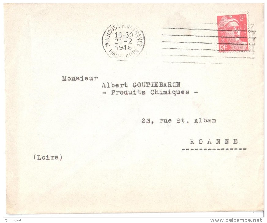 2310 MULHOUSE R De France Haut Rhin Lettre Gandon Yv 721A 6 F Rose Tarif Du 8/7/47 Ob Meca Frankers Secap Dreyfus MUL672 - Storia Postale