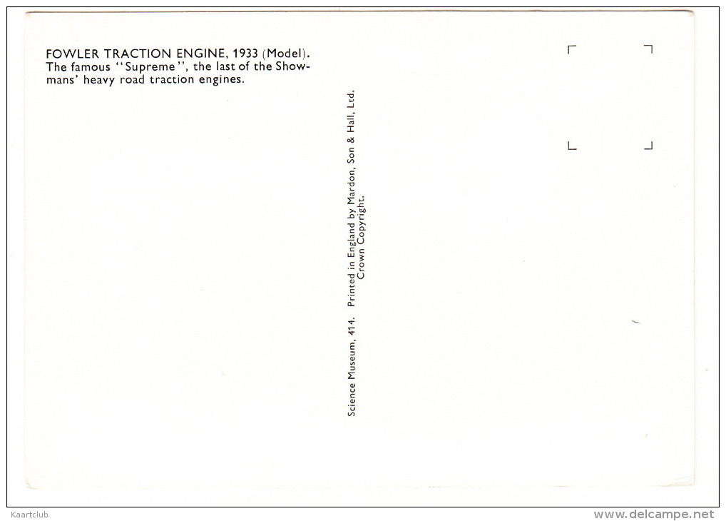 The ´SUPREME´ - FOWLER TRACTION ENGINE - 1933 (Model) - England - Tractors