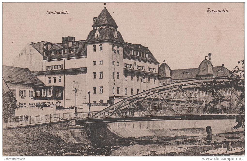 AK Rosswein Stempel Stadtmühle Mühle Fabrik Brücke Waschfrau Mulde Bei Döbeln Nossen Waldheim Hainichen - Doebeln
