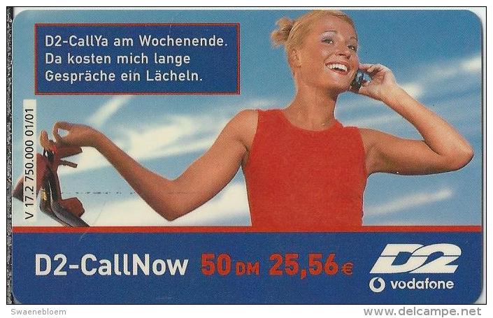 Telefonkarte.- Duitsland. D2-CallNow - 50 DM. - D2 Vodafone. V 17.2 750.000 01/01. D2-CallYa Am Wochenende. 2 Scans - GSM, Voorafbetaald & Herlaadbare Kaarten