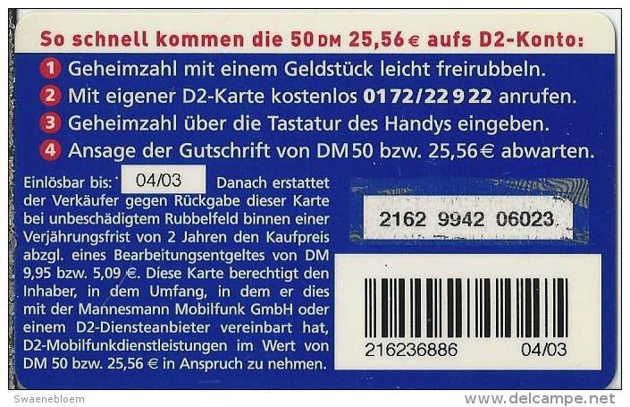 Telefonkarte.- Duitsland. D2-CallNow - 50 DM. - D2 Vodafone. V 17.2 750.000 01/01. D2-CallYa Am Wochenende. 2 Scans - GSM, Voorafbetaald & Herlaadbare Kaarten