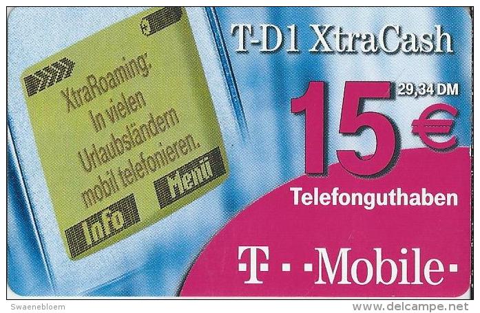 Telefonkarte.- Duitsland.  T-D1 XtraCash. 15 &euro;. 29.34 DM. Telefonguthaben. T...Mobile. 2 Scans - GSM, Voorafbetaald & Herlaadbare Kaarten