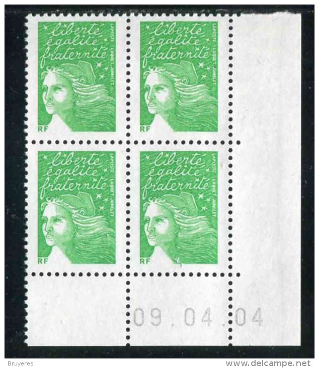 Bloc** De 4  Timbres De 2002  "vert Sans Valeur Indiquée - Type Luquet / RF" Avec Date 09 . 04 . 04 - 2000-2009