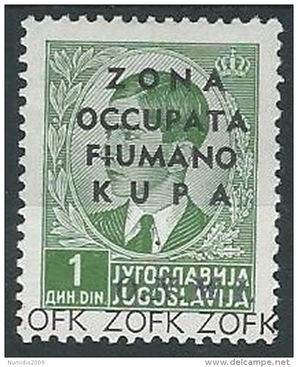 1941 ZONA FIUMANO KUPA ONMI 1 D VARIETà SOPRASTAMPA MH * - ED1047 - Fiume & Kupa