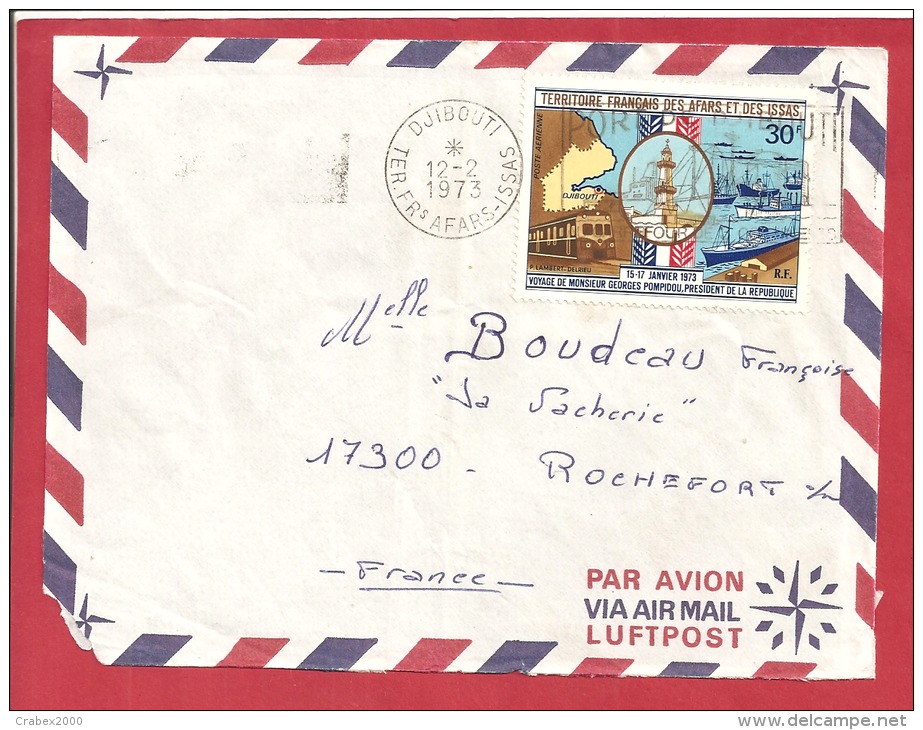 Y&T N°PA78  DJIBOUTI    Vers    FRANCE     Le    1973 - Covers & Documents