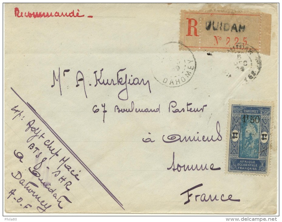 N°81 Sur Lettre  Rec. De Ouidah Du 5-12-29 Pour Amiens (Somme) - Brieven En Documenten