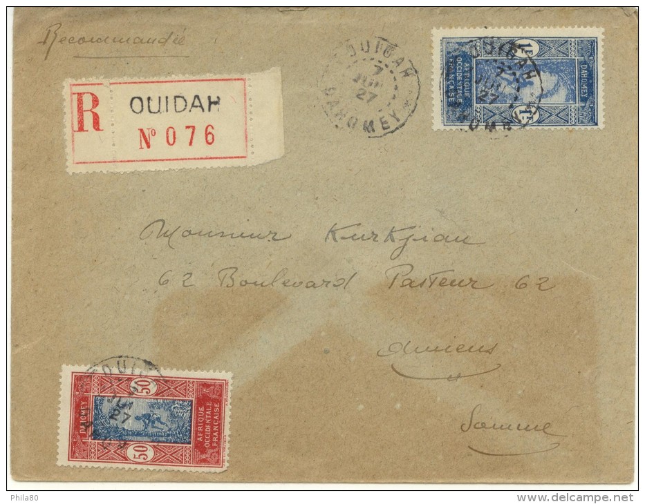 N°78+74sur Lettre  Rec. De Ouidah Du 7-6-27 Pour Amiens (Somme) - Covers & Documents