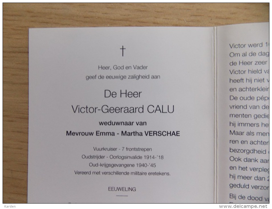 Doodsprentje Victor Geeraard Calu Harelbeke 24/5/1894 Kortrijk 10/1/1997 ( Emma Martha Verschae) Eeweling !! - Religione & Esoterismo